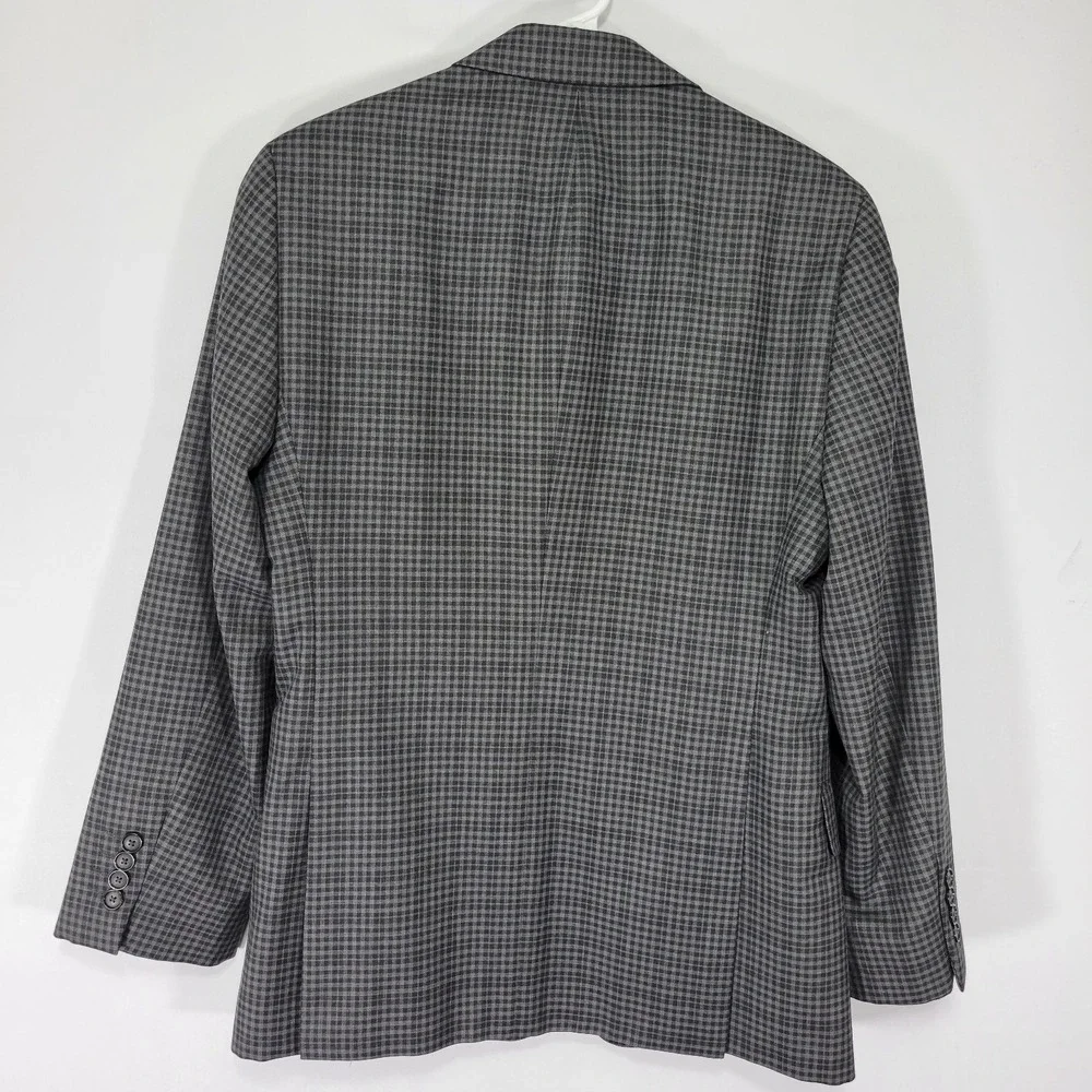Stafford Men's‎ Sport Coat Blazer Two Button Gray Checked Plaid Poly Blend 36S